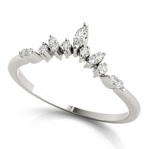 Platinum Marquise and Round Diamond Chevron Band with Prong Setting 1