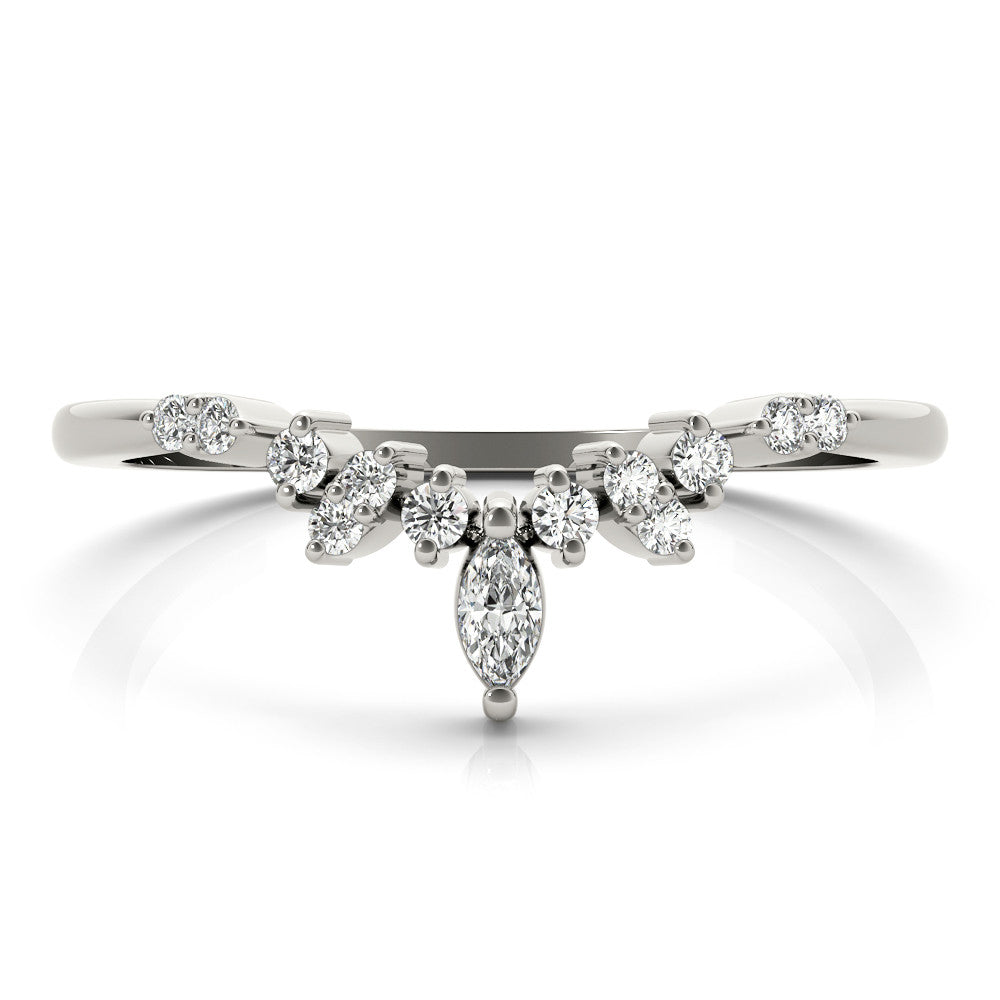 Platinum Marquise and Round Diamond Chevron Band with Prong Setting 2