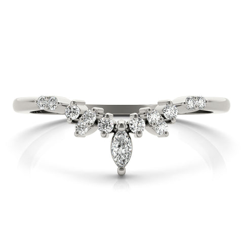Platinum Marquise and Round Diamond Chevron Band with Prong Setting 2