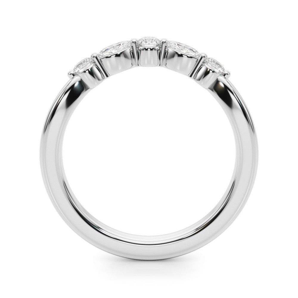 Platinum Marquise and Round Diamond Half Eternity Band with Prong Setting 1
