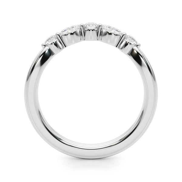 White gold Marquise and Round Diamond Half Eternity Band with Prong Setting