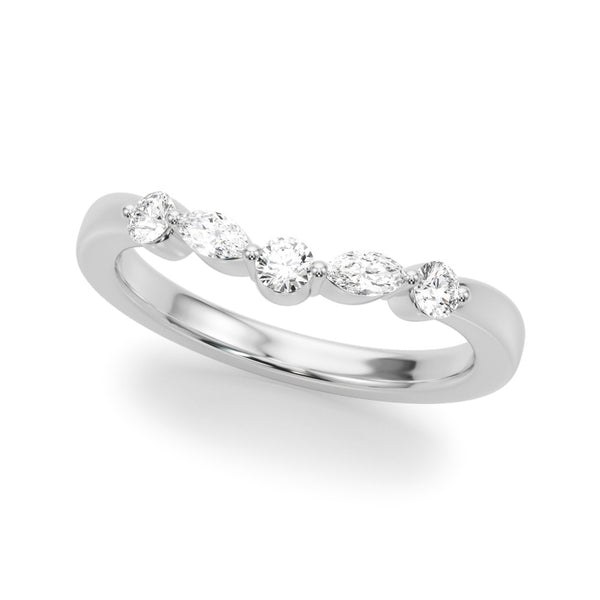 Platinum Marquise and Round Diamond Half Eternity Band with Prong Setting