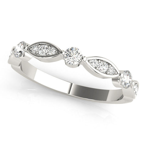 Platinum Marquise and Round Diamond Milgrain Band with Bezel Setting 1