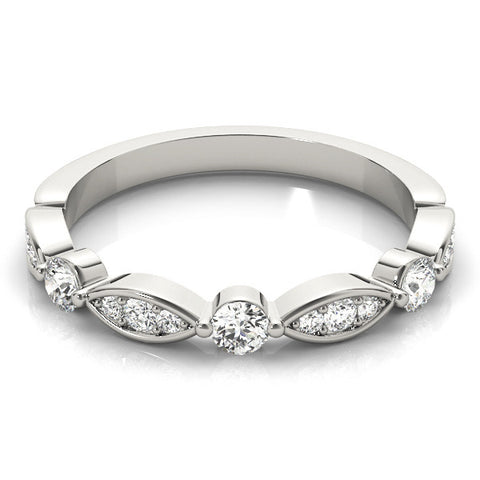 Platinum Marquise and Round Diamond Milgrain Band with Bezel Setting 2