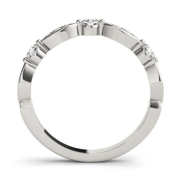 Platinum Marquise and Round Diamond Milgrain Band with Bezel Setting