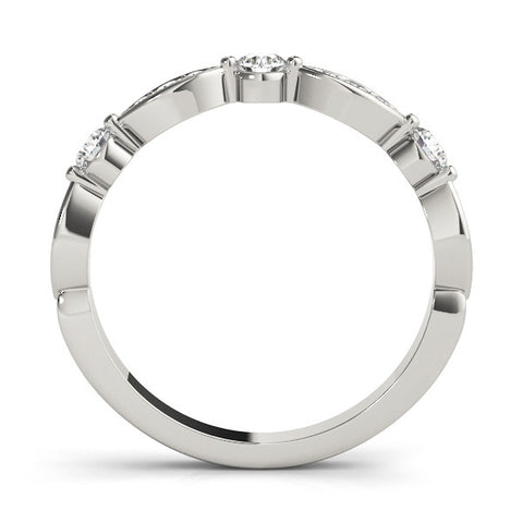 Platinum Marquise and Round Diamond Milgrain Band with Bezel Setting
