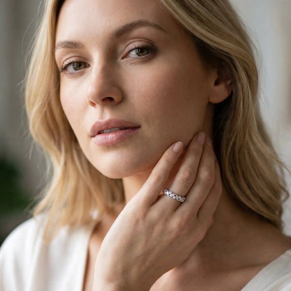 White gold Marquise and Round Diamond Vine Eternity Band with Prong Setting