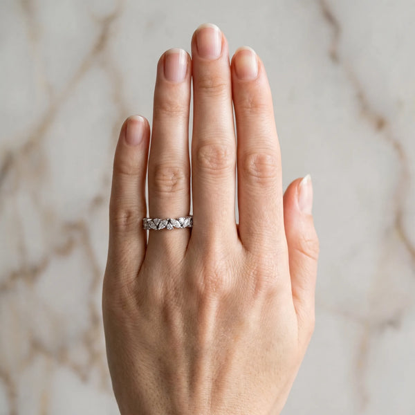 Platinum Marquise and Round Diamond Vine Eternity Band with Prong Setting