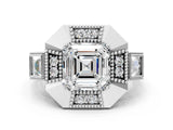 Platinum Milgrain Asscher Cut Diamond Halo Split Shank Ring_12