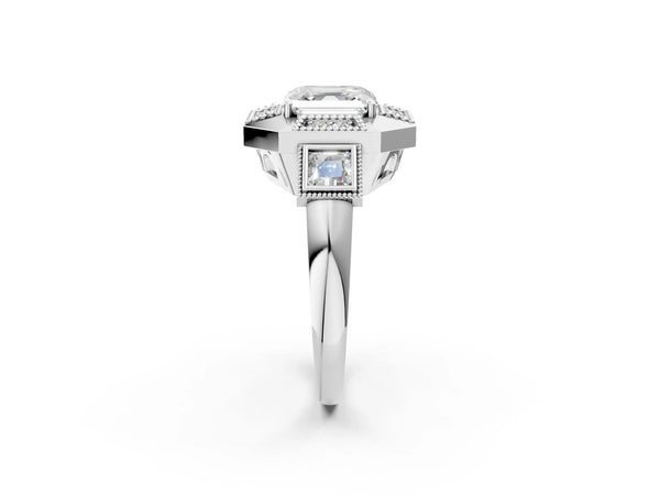 Platinum Asscher Cut Vintage Halo Engagement Ring Setting