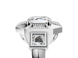 Platinum Milgrain Asscher Cut Diamond Halo Split Shank Ring_17