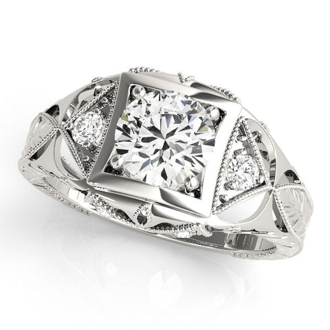 Platinum Milgrain Bezel Round-Cut Filigree Engagement Ring 1