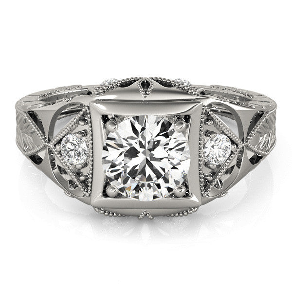 Platinum Milgrain Bezel Round-Cut Filigree Engagement Ring 2