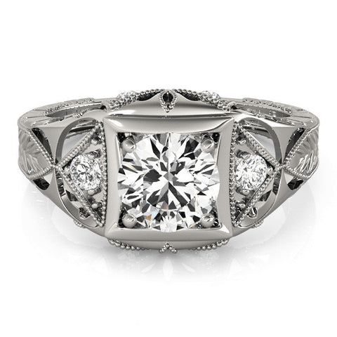 Platinum Milgrain Bezel Round-Cut Filigree Engagement Ring 2