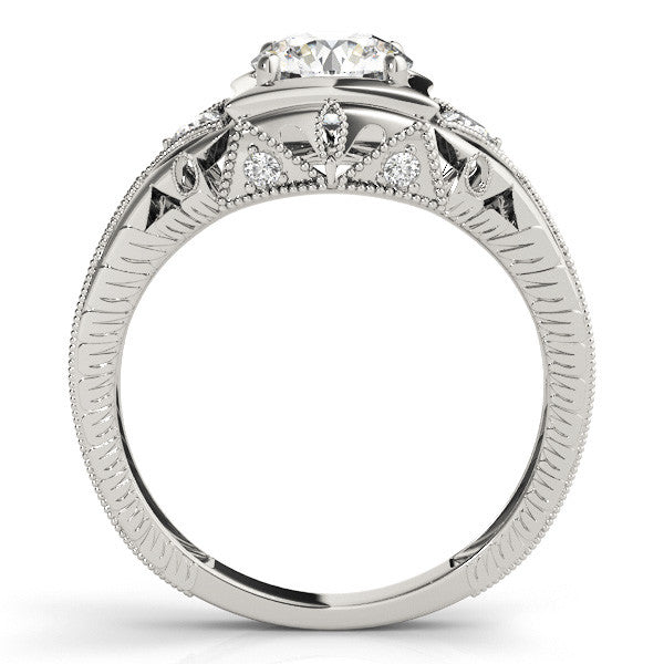 Platinum Milgrain Bezel Round-Cut Filigree Engagement Ring
