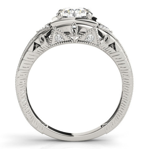Platinum Milgrain Bezel Round-Cut Filigree Engagement Ring