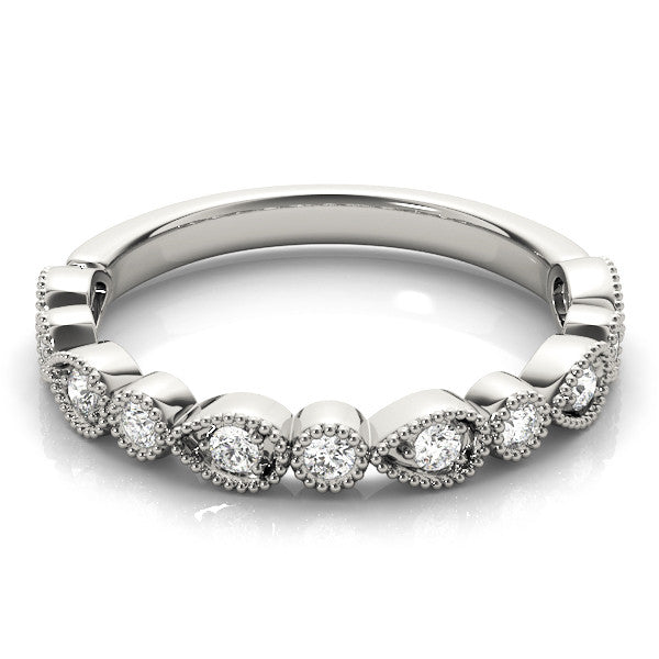 Platinum Milgrain Bezel Set Pear and Round Diamond Eternity Band 2