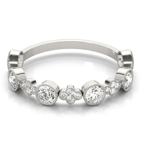 Platinum Milgrain Bezel Set Round Diamond Cluster Eternity Band 2