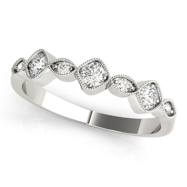 Platinum Milgrain Bezel Set Round and Marquise Diamond Half Eternity Band 1