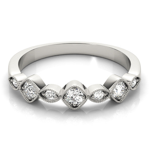 Platinum Milgrain Bezel Set Round and Marquise Diamond Half Eternity Band 2
