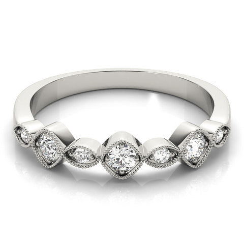 Platinum Milgrain Bezel Set Round and Marquise Diamond Half Eternity Band 2