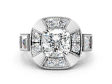 Platinum Milgrain Cushion Cut Diamond Halo Split Shank Ring_12