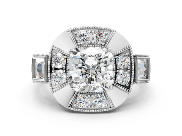 Platinum Cushion Cut Vintage Halo Engagement Ring Setting