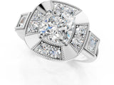 Platinum Milgrain Cushion Cut Diamond Halo Split Shank Ring_13