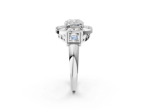 Platinum Cushion Cut Vintage Halo Engagement Ring Setting