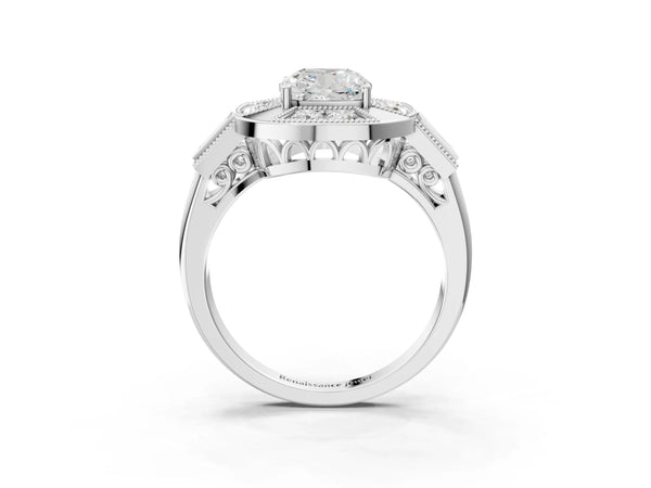 Platinum Cushion Cut Vintage Halo Engagement Ring Setting