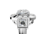 Platinum Milgrain Cushion Cut Diamond Halo Split Shank Ring_17