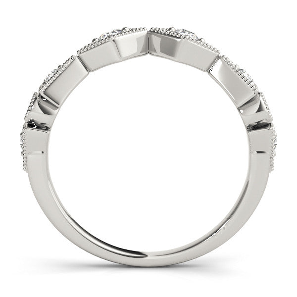 Platinum Milgrain Diamond Geometric Stackable Band with Round Cut Stones and Bezel Setting 1