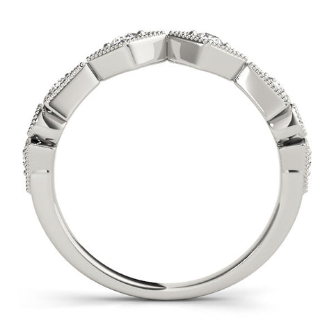 Platinum Milgrain Diamond Geometric Stackable Band with Round Cut Stones and Bezel Setting 1