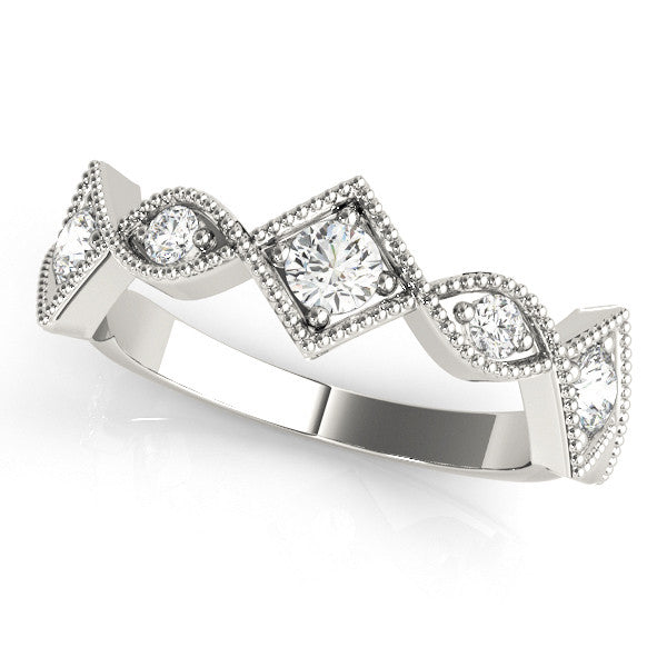 Platinum Milgrain Diamond Marquise and Square Band with Bezel Setting