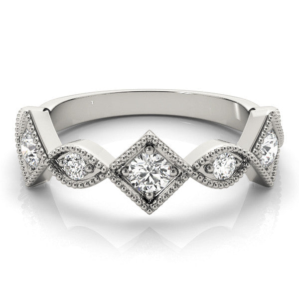 Platinum Milgrain Diamond Marquise and Square Band with Bezel Setting 2