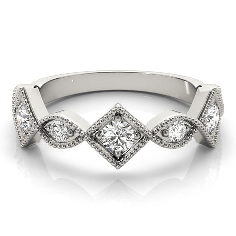 Platinum Milgrain Diamond Marquise and Square Band with Bezel Setting 2