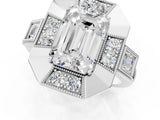 Platinum Milgrain Emerald Cut Diamond Halo Split Shank Ring_13