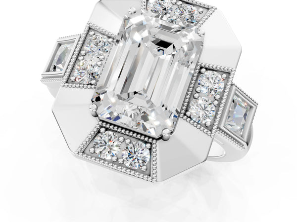 Platinum Emerald Cut Vintage Halo Engagement Ring Setting