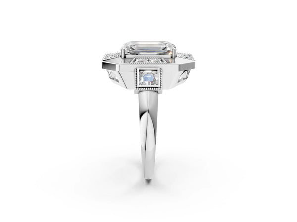 Platinum Emerald Cut Vintage Halo Engagement Ring Setting