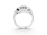 Platinum Milgrain Emerald Cut Diamond Halo Split Shank Ring_15