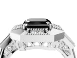 Platinum Milgrain Fancy Black Asscher Cut Diamond Halo Split Shank Ring_22