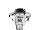 Platinum Milgrain Fancy Black Cushion Cut Diamond Halo Split Shank Ring_35