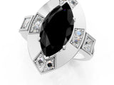Platinum Milgrain Fancy Black Marquise Cut Diamond Halo Split Shank Ring_13