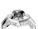Platinum Milgrain Fancy Black Pear Cut Diamond Halo Split Shank Ring_34