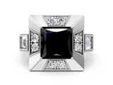 Platinum Milgrain Fancy Black Princess Cut Diamond Halo Split Shank Ring_6