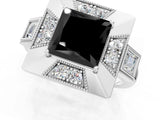 Platinum Milgrain Fancy Black Princess Cut Diamond Halo Split Shank Ring_7