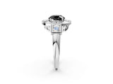 Platinum Milgrain Fancy Black Round Cut Diamond Halo Split Shank Ring_10