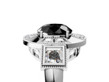 Platinum Milgrain Fancy Black Round Cut Diamond Halo Split Shank Ring_13