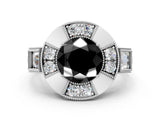Platinum Milgrain Fancy Black Round Cut Diamond Halo Split Shank Ring_60