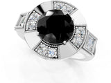 Platinum Milgrain Fancy Black Round Cut Diamond Halo Split Shank Ring_61